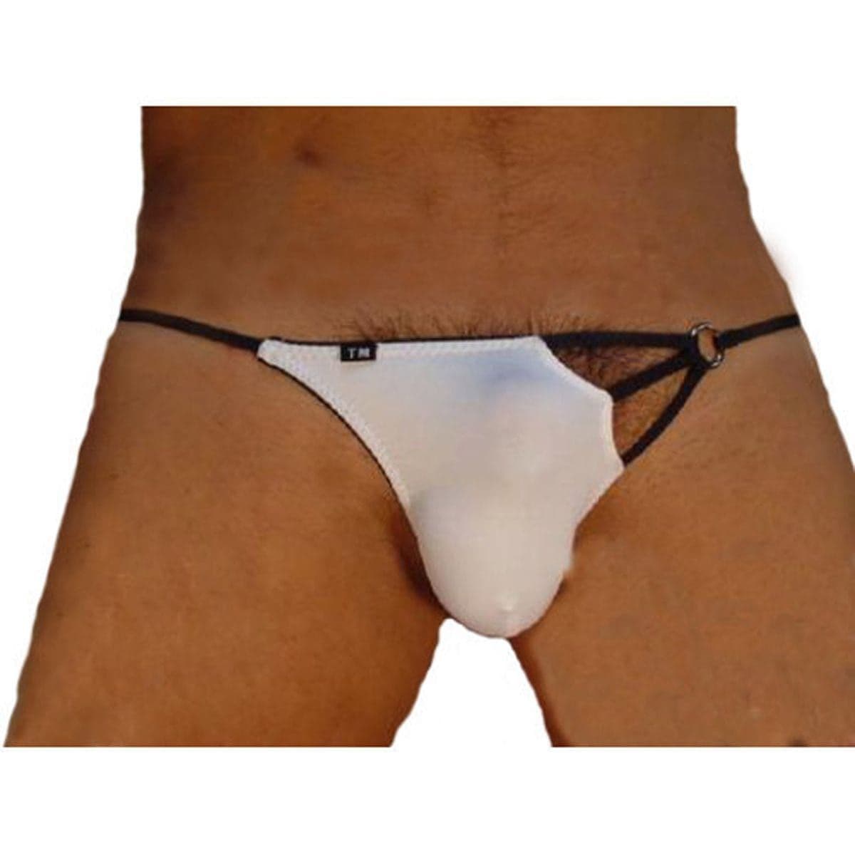 String Blanc pour hommes avec des bandes noires.